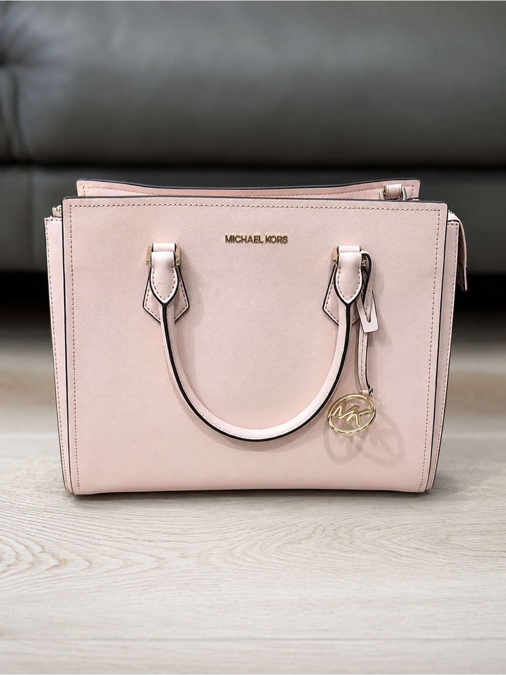 Michael Kors Selma Medium Blush Pink Saffiano Leather Satchel Crossbody